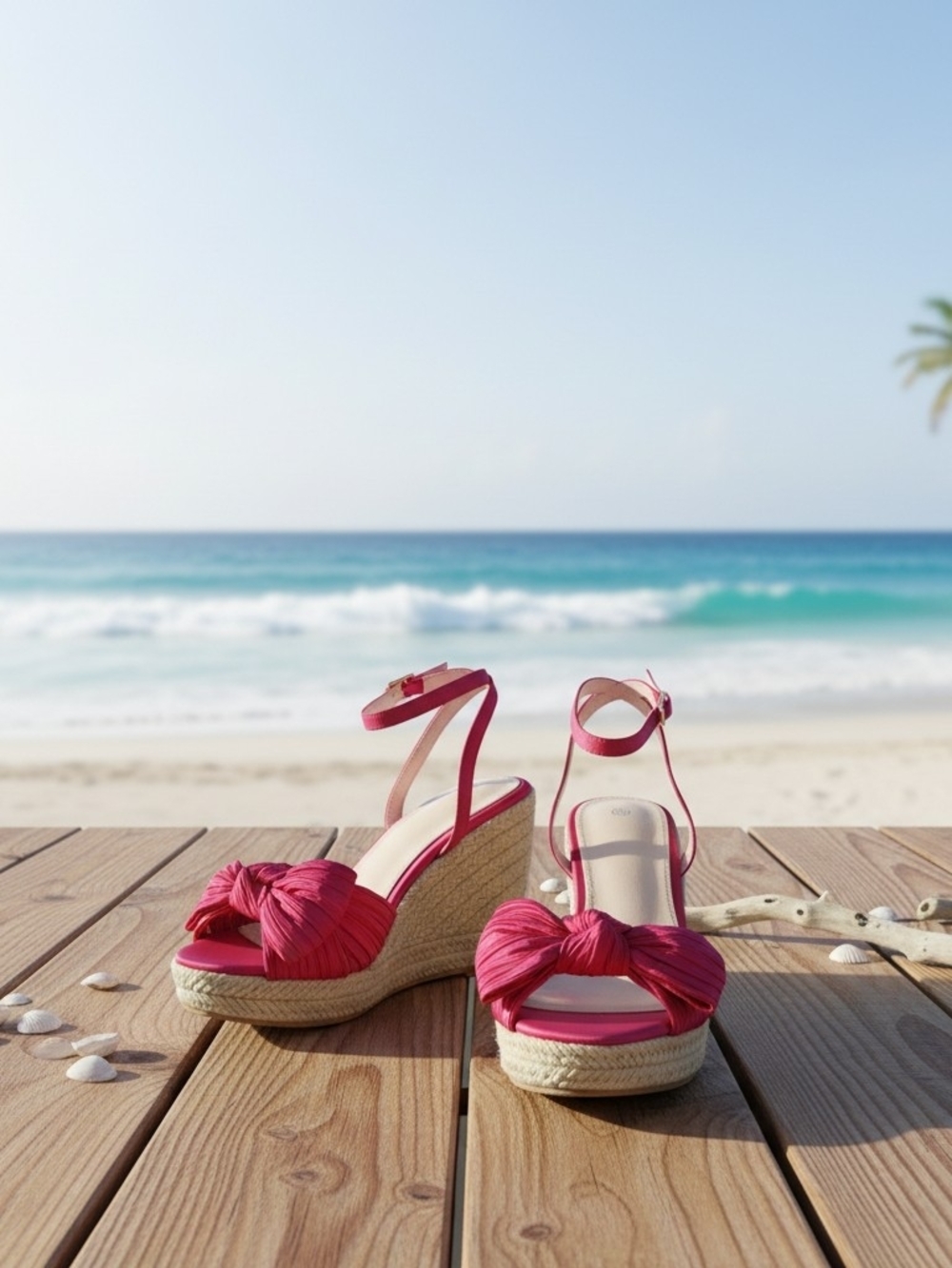 Women's Pink Bow/Knot Espadrille Wedge Sandals